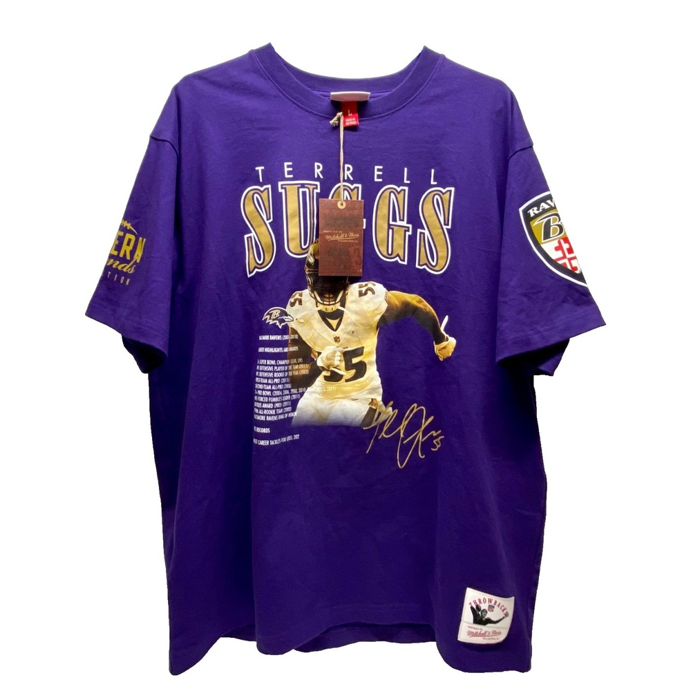 Baltimore Ravens Terrell Suggs NFL Shirt Large SS Throwback Mitchell & Ness NWT